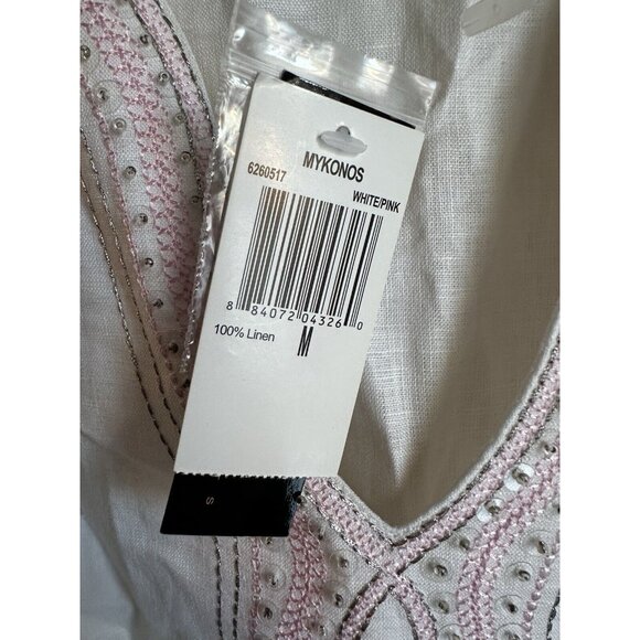 Grace Elements Linen Blouse Womens Medium Pink Silver Rhinestones‎ Tunic New - Picture 5 of 10